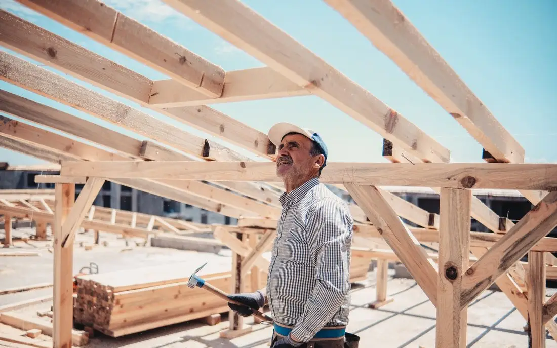 Timber roof frame going up on a building site